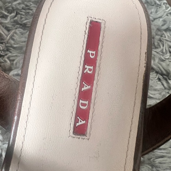 Prada caramel brown wedge sandal with rope cork heel and tortoise shell buckle. - Picture 2 of 8